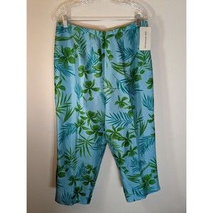 NWT Silk Shantung Robbie Bee, Size 14 Leaf Pattern Women's Cropped Pants